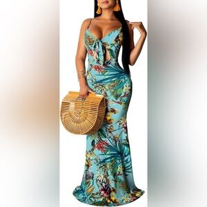 SheKiss Floral Strappy Cutout Boho Maxi Dress